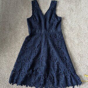 V-Neck Navy Lace Fit & Flare Dress